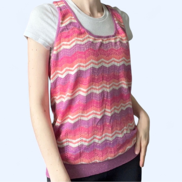 Vintage Y2K 725 Originals Womens Pink Purple Chevron Striped Knit Tank Top - Picture 9 of 9